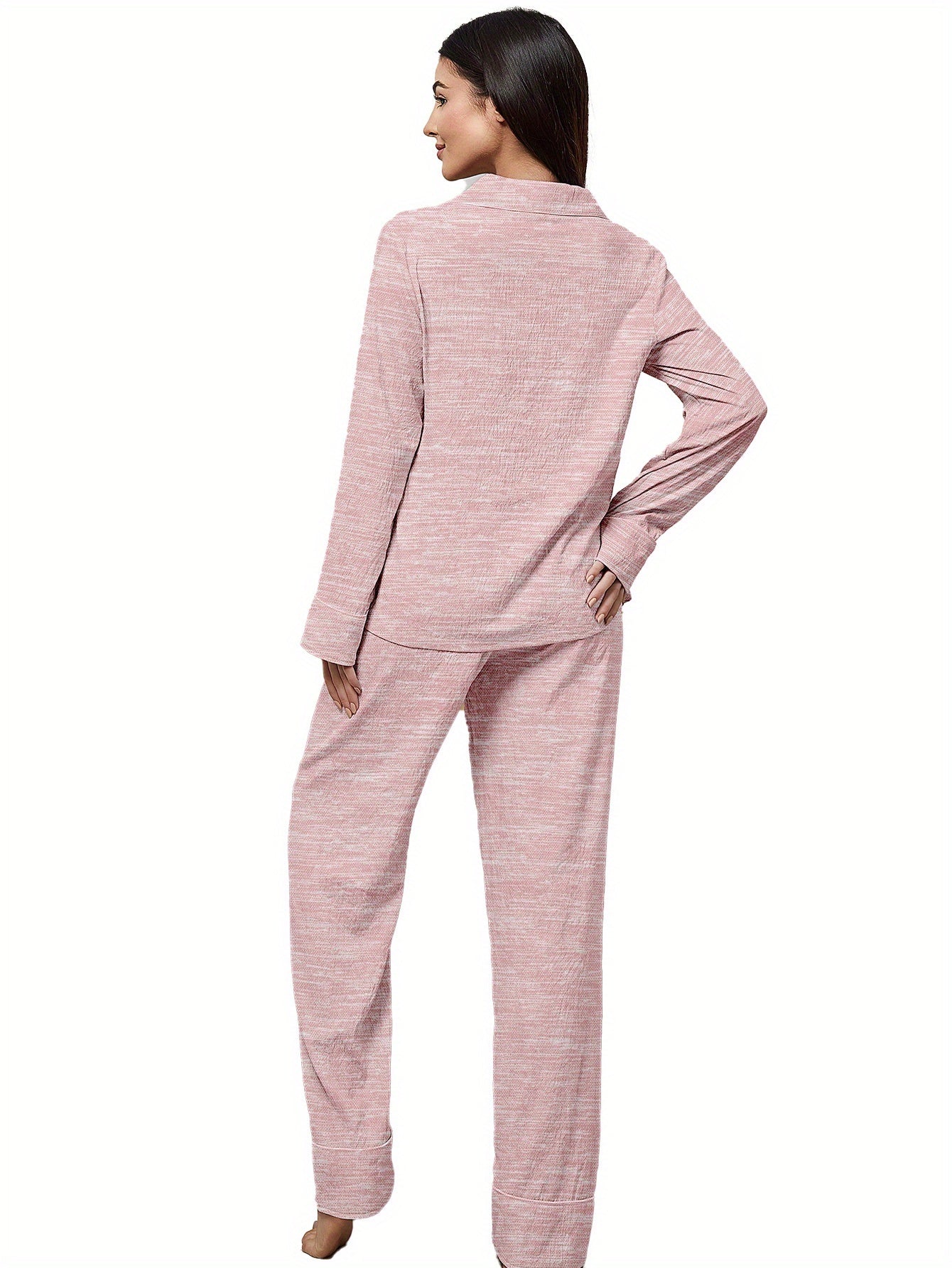 3 Sets Of 6pcs, Women's Casual Polyester Solid Color Long Sleeved Top, Long Pants Sleepwear Set, Fabric, Long Sleeved Lapel Top Paired with Loose Pants, Comfortable Home Casual Home Wear Can Be Worn Outside