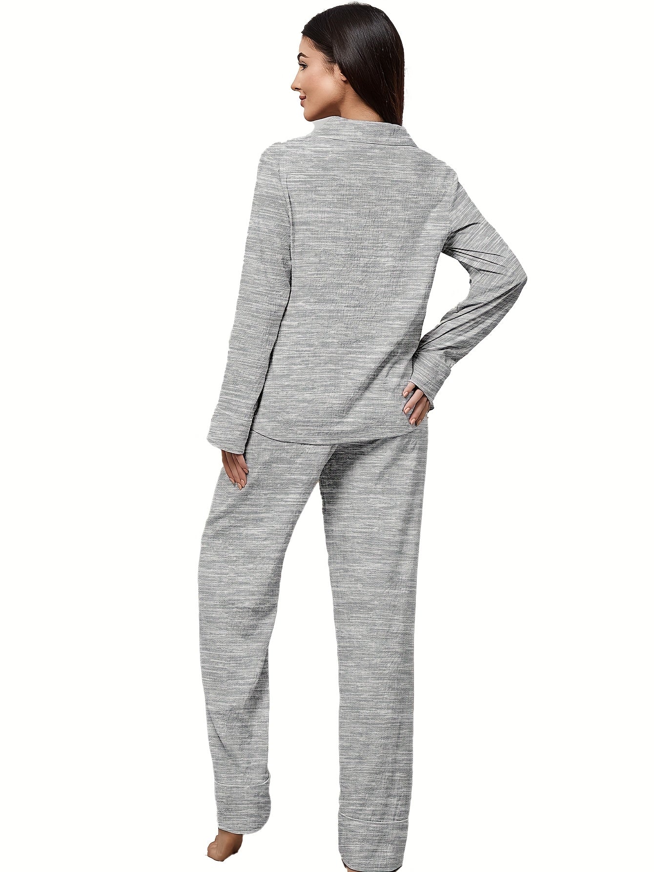 3 Sets Of 6pcs, Women's Casual Polyester Solid Color Long Sleeved Top, Long Pants Sleepwear Set, Fabric, Long Sleeved Lapel Top Paired with Loose Pants, Comfortable Home Casual Home Wear Can Be Worn Outside