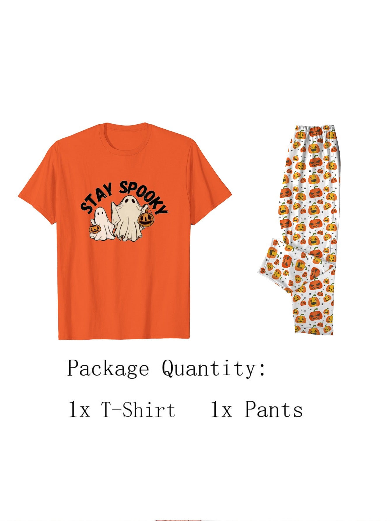 Halloween Pajama Set Orange Pumpkin and Print Stay Spooky for Women's Sleepwear