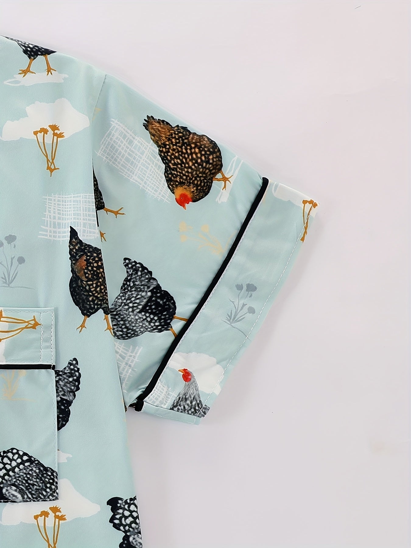 [Chicken Print Pajama Set] 2pcs Women's Chicken Print Pajama Set | Short Sleeve Shirt with Turn Buttons & Elastic Shorts, Casual Outdoor Home Comfortable Loungewear, All Season Summer Girlfriend