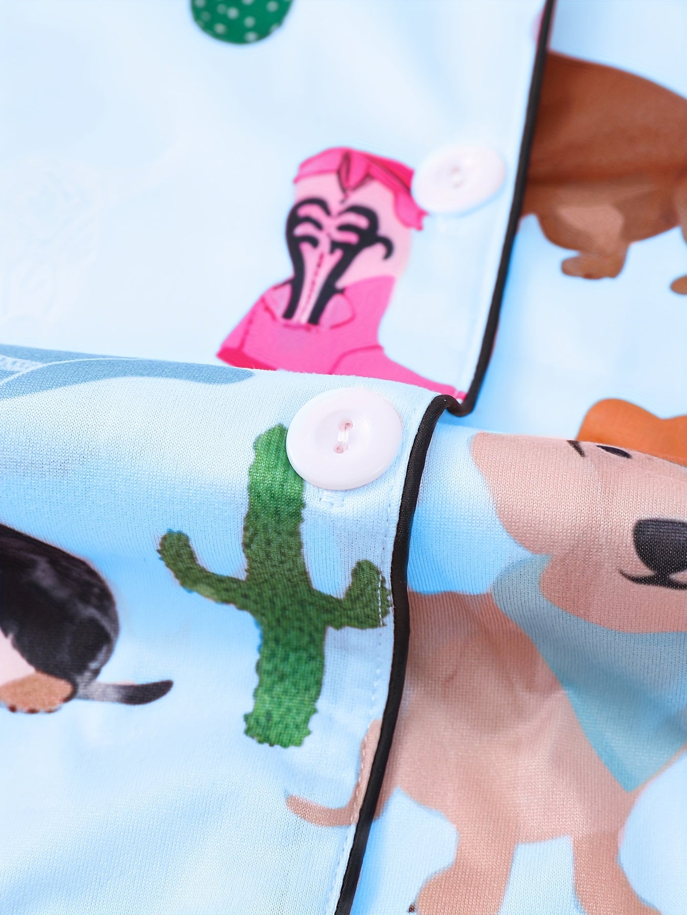Two-piece Cartoon Anime Pug Print Pajama Set Can Be Worn Outside, Short-sleeved Cardigan Lapel Top And Loose Elastic Shorts, Casual Four-season Women'S Pajamas And Home Clothes Set