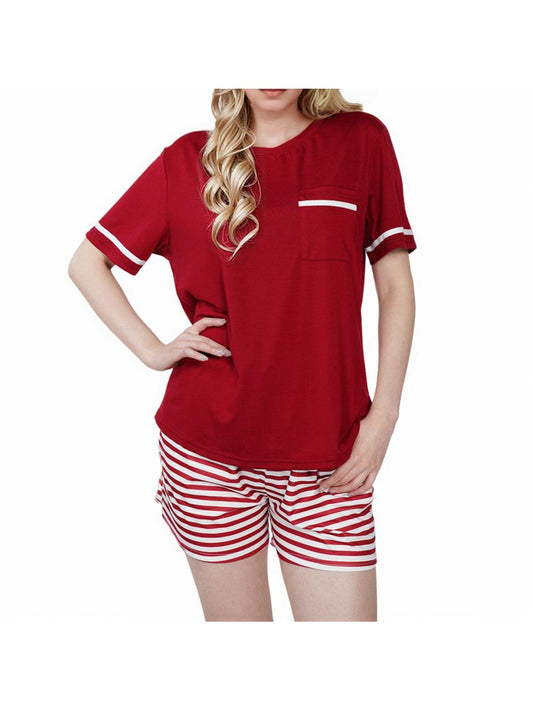 Two-Piece Outfit Women's Pajama Set- Soft Breathable Striped Tops & Shorts with Pockets, Perfect for Sleepwear, Lounge Pjs,S-XL