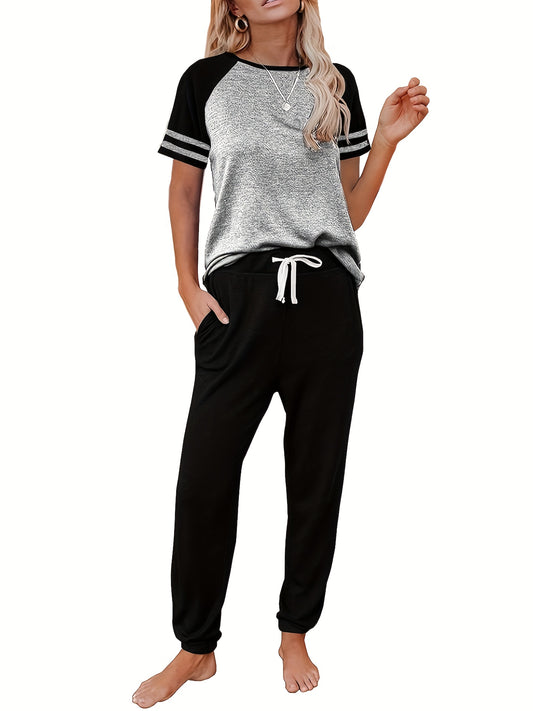Lounge Sets For Women Two Piece Outfits Loungewear Short Sleeve Crewneck Jogger Pajama Set And Sweatpants Tracksuit
